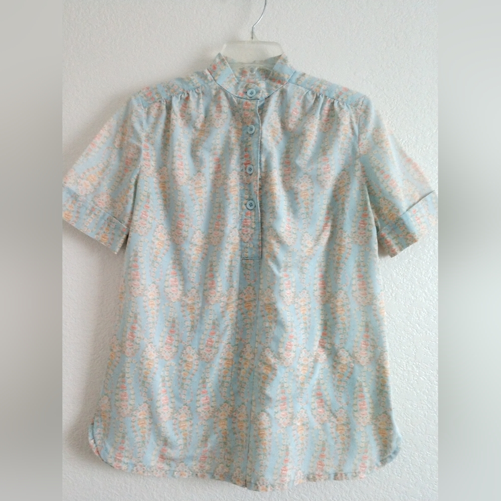 Lovely Vintage Handmade Shirt Soft Faded Floral 70s 80s Cottagecore Size Medium